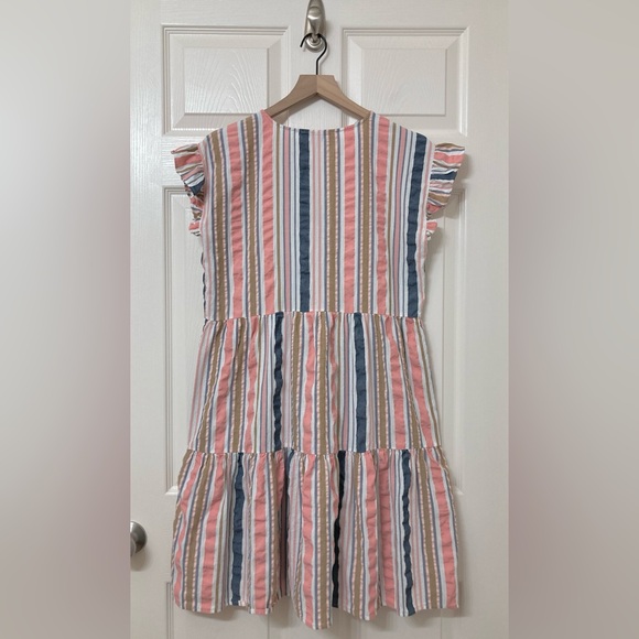 LOFT Women’s Oversized Striped Cotton Flutter Sleeve A-line Dress Size Small - Picture 4 of 8